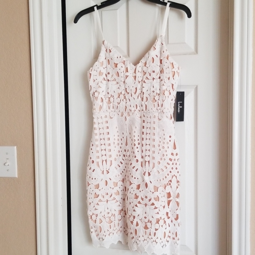 Lulus Perfect Love White & Nude Lace Dress
